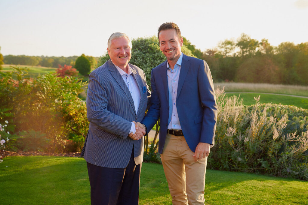 Golf Foundation Chairman Stephen Lewis welcomes President Nick Dougherty  - image credit Emile Holba