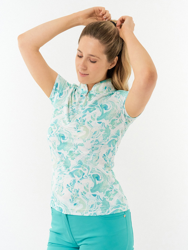 Pure Golf Ladies Rise Cap Sleeve Polo Shirt - Aquamarine Lake