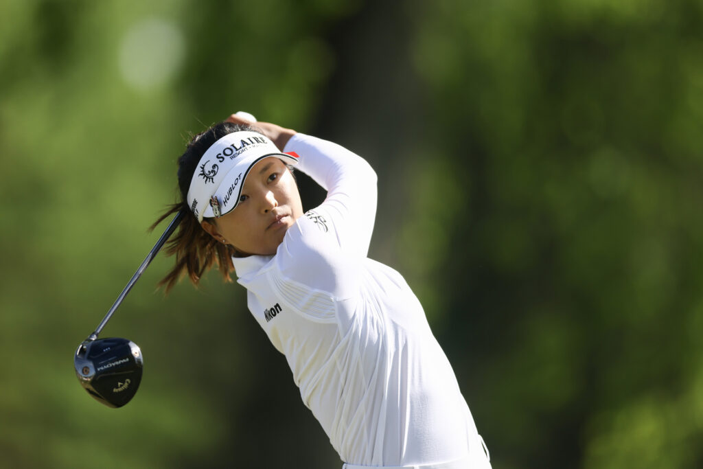 CLIFTON, NEW JERSEY - MAY 14: Jin Young Ko of South Korea hits a tee shot on the seventh hole during the final round of the Cognizant Founders Cup at Upper Montclair Country Club on May 14, 2023 in Clifton, New Jersey. (Photo by Mike Stobe/Getty Images)