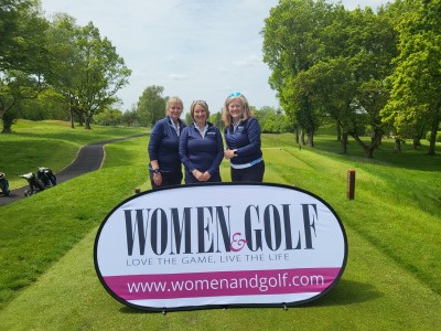 Tamsin, Kim & Jane on the 1st tee at Tandridge Golf Club