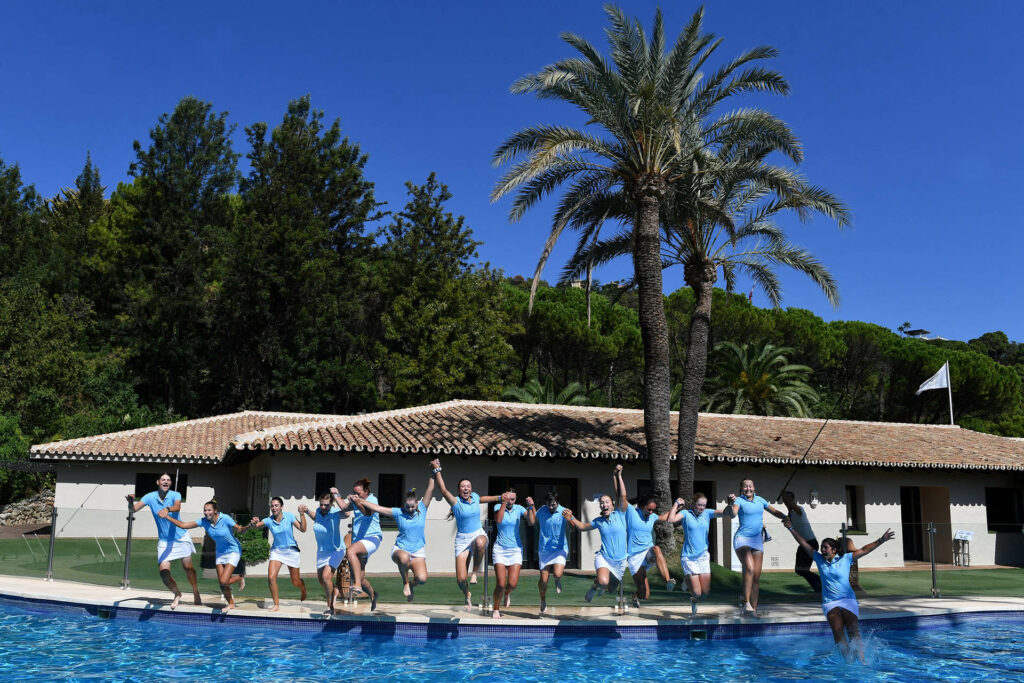 Team Europe Jump into the pool at La Zagaleta