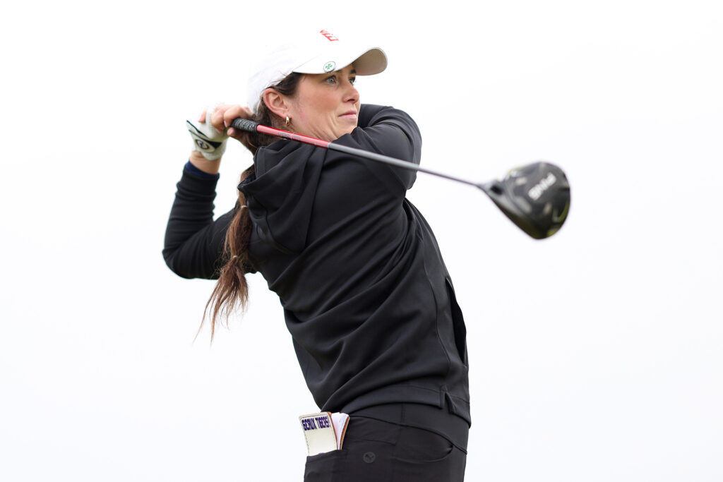 PORTMARNOCK, IRELAND - JUNE 25: Aine Donegan of Ireland tees off during day two of the Women's Amateur Championship at Portmarnock Golf Club on June 25, 2024 in Portmarnock, Ireland. (Photo by Oisin Keniry/R&A/R&A via Getty Images)