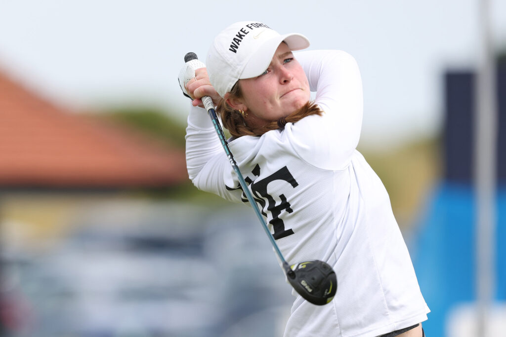 PORTMARNOCK, IRELAND - JUNE 23: Euphemie Rhodes of England tees off during a practice round ahead of the Women's Amateur Championship at Portmarnock Golf Club on June 23, 2024 in Portmarnock, Ireland. (Photo by Patrick Bolger/R&A/R&A via Getty Images)