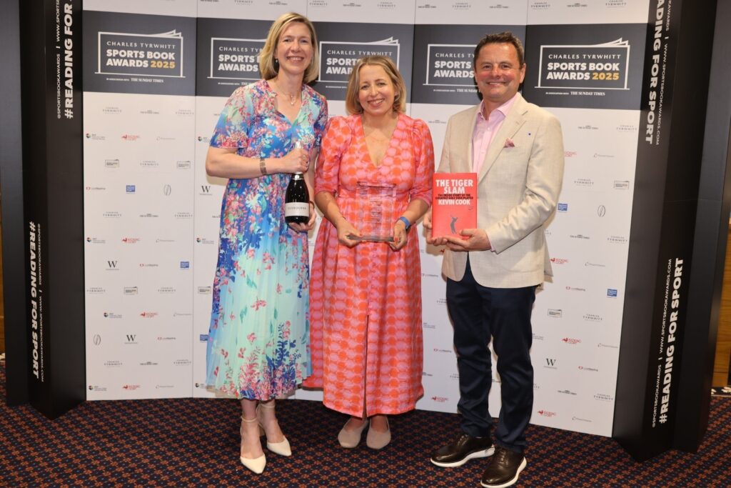 Emma Ballard, a representaitve from Ebury Spotlight (publishers of The Tiger Slam) and Chris Hollins, presenter of Golf' Greatest Holes.