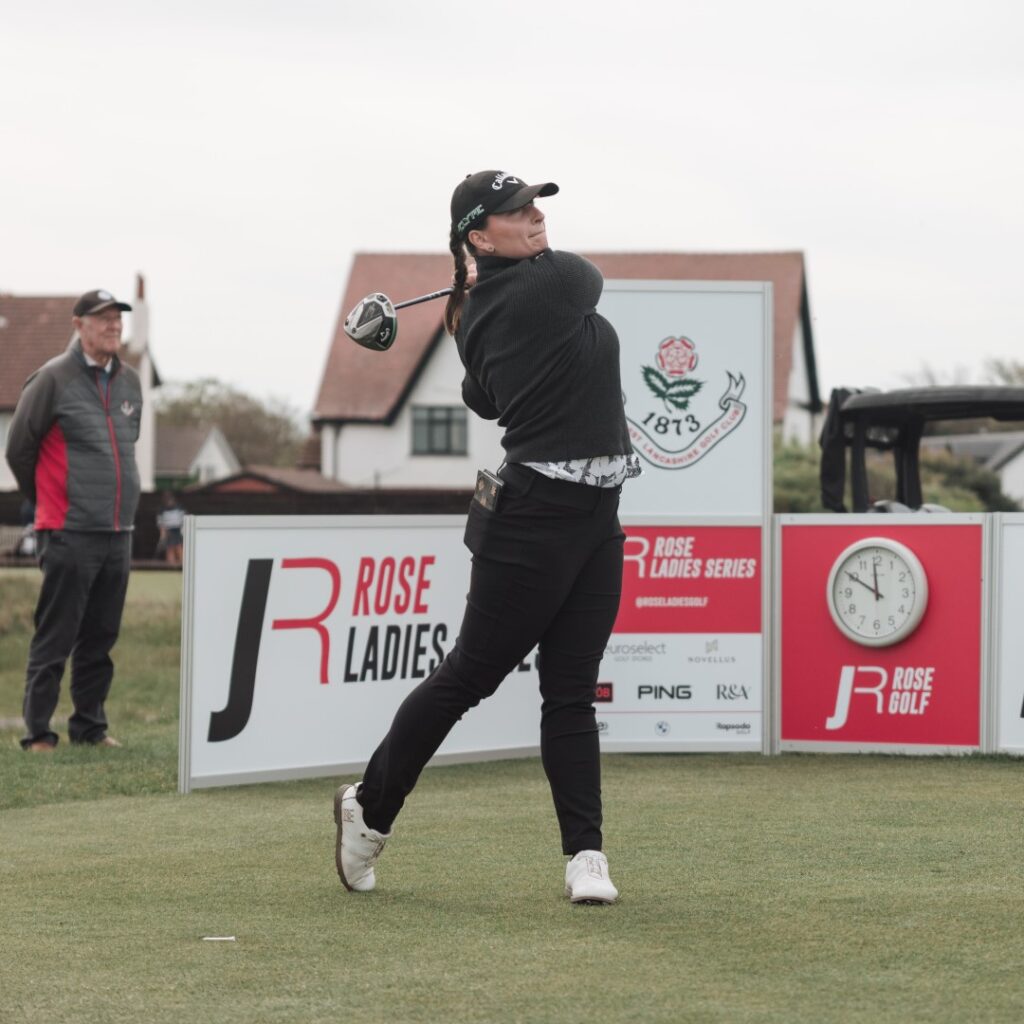 Lily-May Humphries teeing off at the ast at West Lancs Golf Club