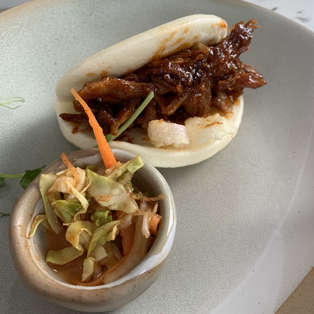 Bao buns with slow cooked pork shoulder & kimchi