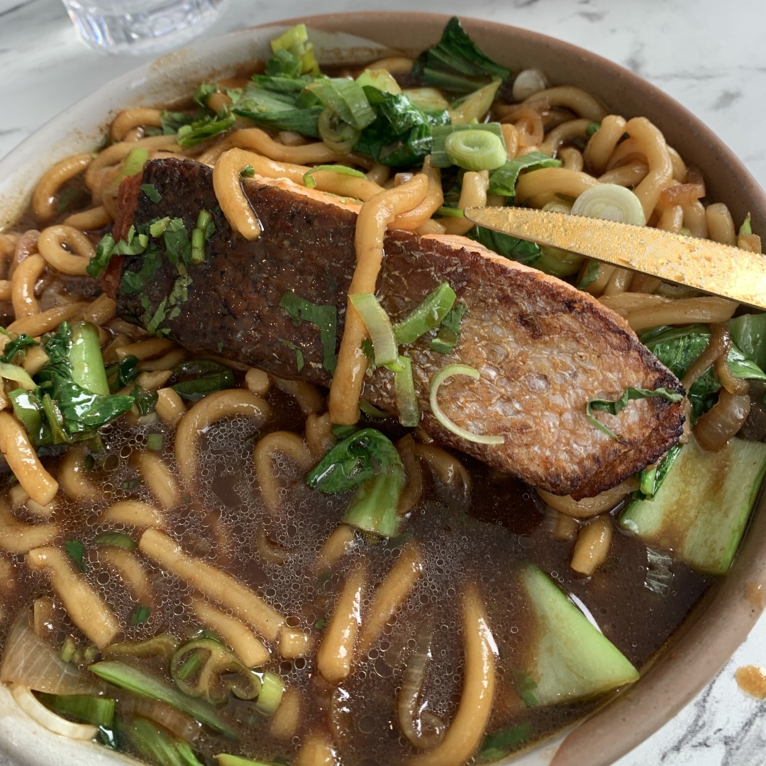 Ramen with grilled salmon